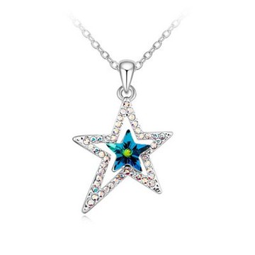 925純銀項鍊 水晶吊墜-時尚璀璨精緻星星情人節生日禮物女飾品4色73ju358【獨家進口】【米蘭精品】