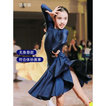 語歌菲拉丁舞比賽服無魚骨女童體協規定服兒童高端專業高領舞蹈服