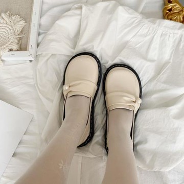 小皮鞋女軟皮可愛風珍珠單鞋日系jk厚底大頭瑪麗珍鞋法式白色鞋子