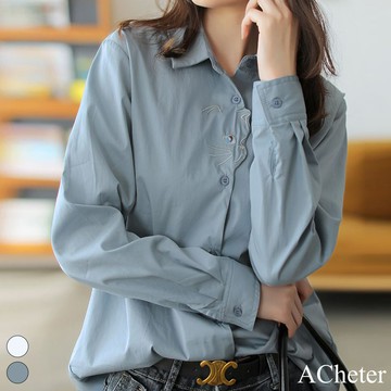 【ACheter】時尚可愛貓咪刺繡襯衫寬鬆襯衫上衣# 111765(現貨+預購)