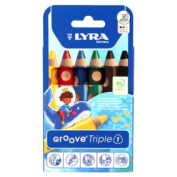 LYRA GROOVE 3合1 胖胖三角洞洞筆 一筆多用 色鉛筆 蠟筆 水彩效果  6色  1盒