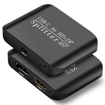 【易控王】USB-C轉HDMI+DP分配器 4K@60Hz HDR 外接電源 支援SST/MST (40-735-11)