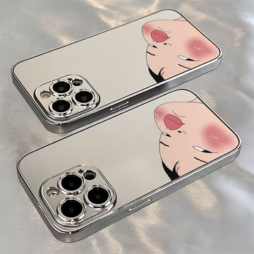 免運+隔日🚚電鍍鏡面手機殼 卡通嘟嘴 適用於蘋果17promax 16Pro 15plus 14 13 12 11防摔