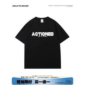 GTG原創美式復古潮牌字母圓領短袖男春季新款寬松oversize半截袖