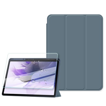 VXTRA 軍事全防護  三星 Samsung Galaxy Tab S9 Ultra  晶透背蓋 超纖皮紋皮套(霧灰紫)+9H玻璃貼 X910 X916