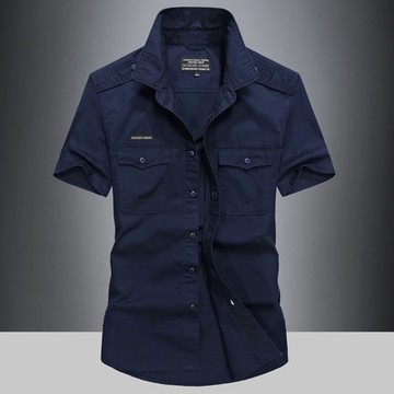 [巴黎精品] 襯衫短袖上衣-韓版修身軍裝棉質男裝3色a1fa79