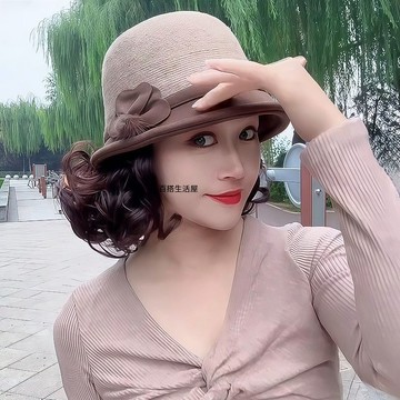 秋 冬 新款 假髮 帽子 一體 女 時尚 外翻卷 媽媽帽 保暖 加厚 羊毛呢  假髮 一體 漁夫帽