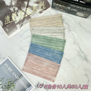 【清新春天】琪睿 成人平面醫用口罩 經典莫蘭迪五色組 5色各10片,50片/盒 (奶茶、星空灰、橄欖綠、爵士藍、藕粉)
