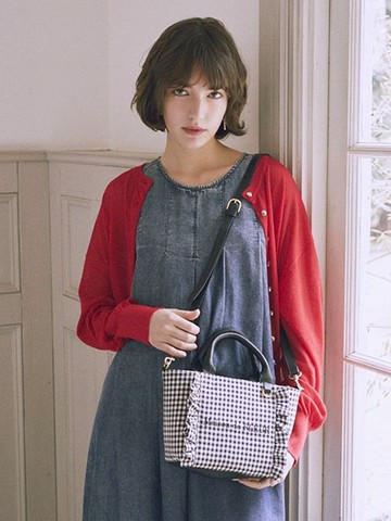 經典方格紋品牌刺繡荷葉邊手提/側背包(08001533800) - Maison de FLEUR
