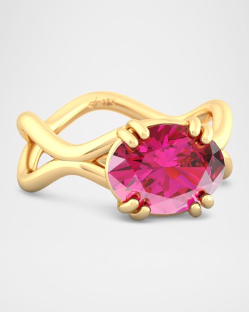 18K Gold Rose Ring with Rubellite