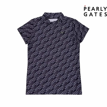 【ṔEARLY GATES】女款黑色MASTER BUNNY EDITION 滿版幾何速乾短袖立領衫  JWTR67404