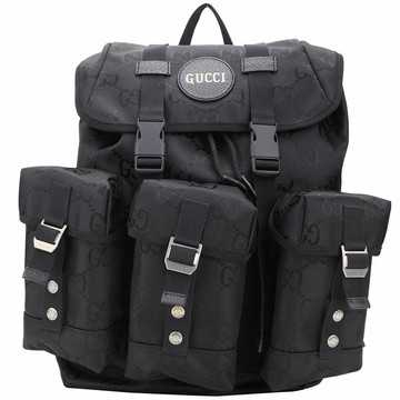 GUCCI 古馳 Off The Grid 雙G老花再生尼龍多口袋後背包(黑色)