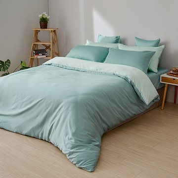 戀家小舖 60支素色天絲 永恆系列 雙人床包兩用被套組 天絲材質柔軟親膚 高密度透氣舒適  雙人床包  芬妮綠  1組  床包兩用被套組