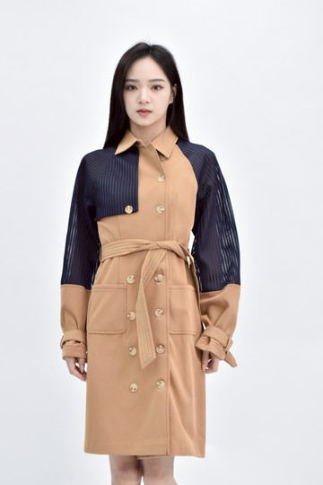 (S) marjorie質感長袖拼接長款風衣棕色外套