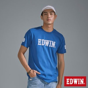 EDWIN 男裝 LOGO貼布繡短袖T恤-藍色