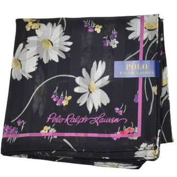 RALPH LAUREN POLO 黑底雛菊滿版花卉印花字母LOGO圖騰帕領巾(51CM)