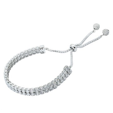 純銀八心八箭鋯石雙併手鍊 - 白色的貴夫人