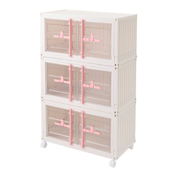 【AOTTO】60面寬雙開門三層折疊收納櫃(收納箱 收納櫃 床頭櫃 置物櫃)粉色