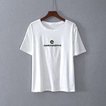 寬松圓領字母印花文藝T恤衫上衣服顯瘦刺繡