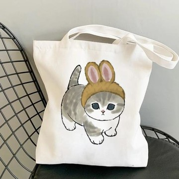 原宿帆布包購物袋趣味貓咪卡通印花大容量時尚可愛女士單肩包
