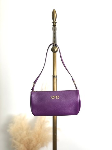 【 日本直送 名牌中古包 】Salvatore Ferragamo 肩背包 紫色 Gancini 皮革 迷你包 vintage bz8zgs