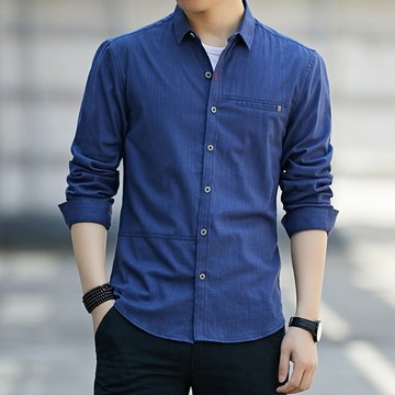 簡約一字口袋 時尚黑扣休閒長袖襯衫 / 純棉彈力萊卡 / 抗皺免燙/ 商務襯衫 / 4色 / M-4XL / 大尺碼【QTJBY1808】