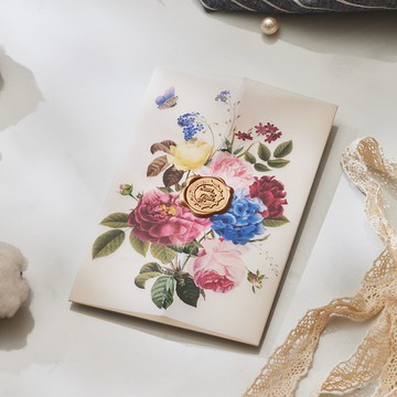 百花翡冷翠-客製封蠟描圖燙金喜帖