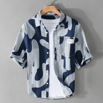 【巴黎精品】現貨+預購 襯衫短袖上衣-拼色印花潮流舒適百搭男裝2色a1bu129