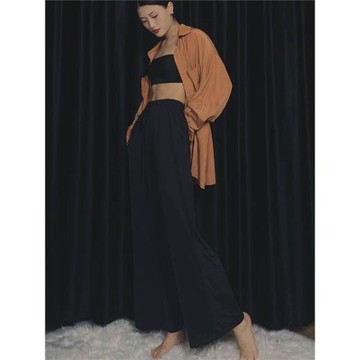 WYZ蓋蓋民舞闊腿褲休閑褲現代舞褲高腰中性長褲休閑褲9分褲穿搭