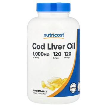 Nutricost, 鱈魚肝油，1,000 毫克，120 粒軟膠囊