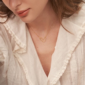 日韓系鏤空設計愛心項鏈 個性極簡小眾幾何線條吊墜項鏈 別緻項鏈