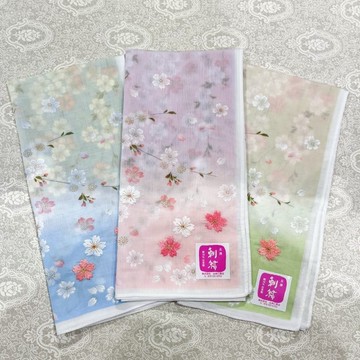 京都手帕 -友禪刺繡系列-舞櫻(粉/藍/綠)