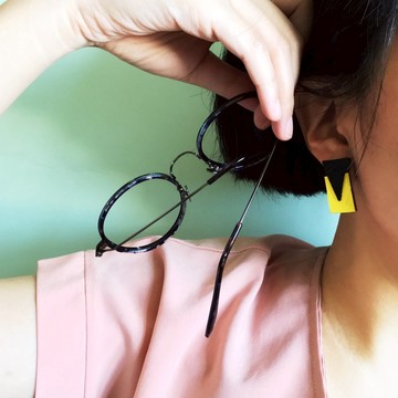 節日禮物 幾何配色皮革耳環 純銀耳針