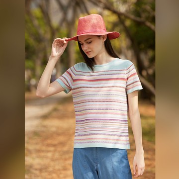 圓領橫紋幾何短袖針織衫(2色)
