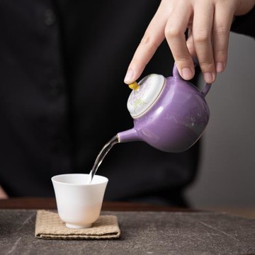 木槿紫手繪小品壺小容量陶瓷茶壺女性泡茶壺帶過濾功夫茶具泡茶壺
