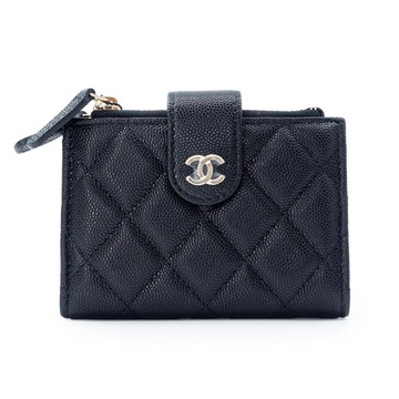 【CHANEL 香奈兒】經典菱格荔枝紋cf短夾零錢包