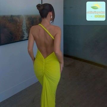 【性感露背】掛脖連衣裙 長裙 包臀裙 女裝 歐美風 抽褶設計 修身顯瘦 派對度假海邊穿搭