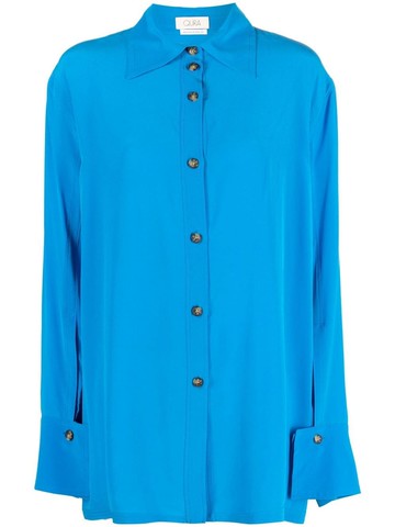 QUIRA - Boyfriend Jumbo Cuff silk shirt - women - Silk - 38 - Blue