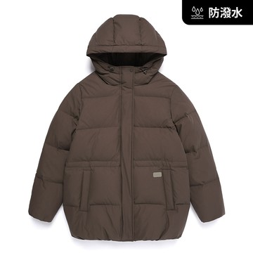 女裝 中長版 抽繩連帽 羽絨外套／鴨絨 - 咖啡色