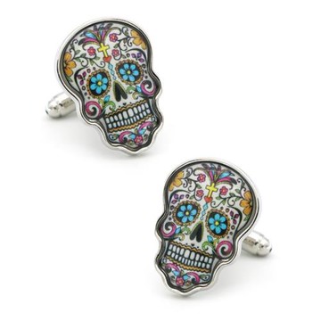 精致貼紙光油工藝法式襯衫西服袖口袖釘萬圣節彩色骷髏頭袖扣禮物