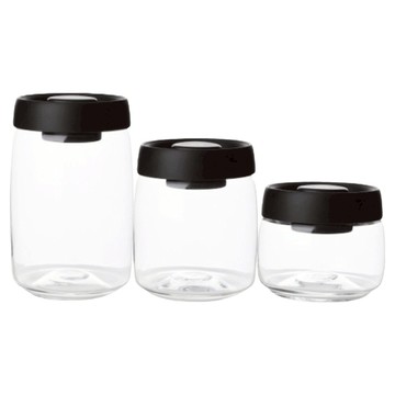 豪割達人 真空保鮮玻璃按壓式免工具密封罐3件組 黑色圓形款  1套  2.4L