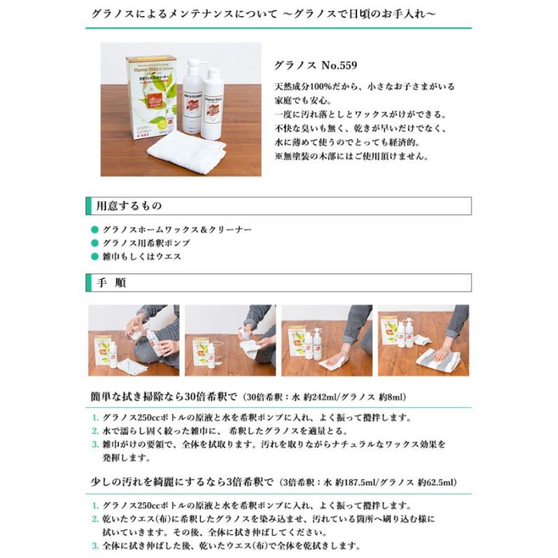 日本製】 リボス自然塗料 グラノス ホームワックスクリーナー 水性 メンテナンス 250ml キシャクポンプ付