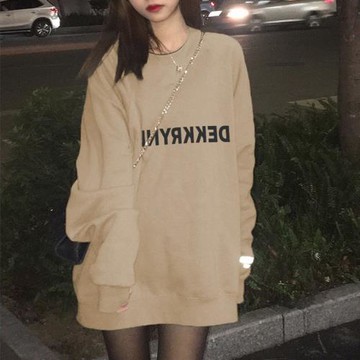 美式圓領衛衣女春秋冬2025新款慵懶風寬松中長款上衣加絨加厚外套