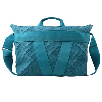 BOTTEGA VENETA 679705 V形織帶拼接兩用大托特包.藍綠