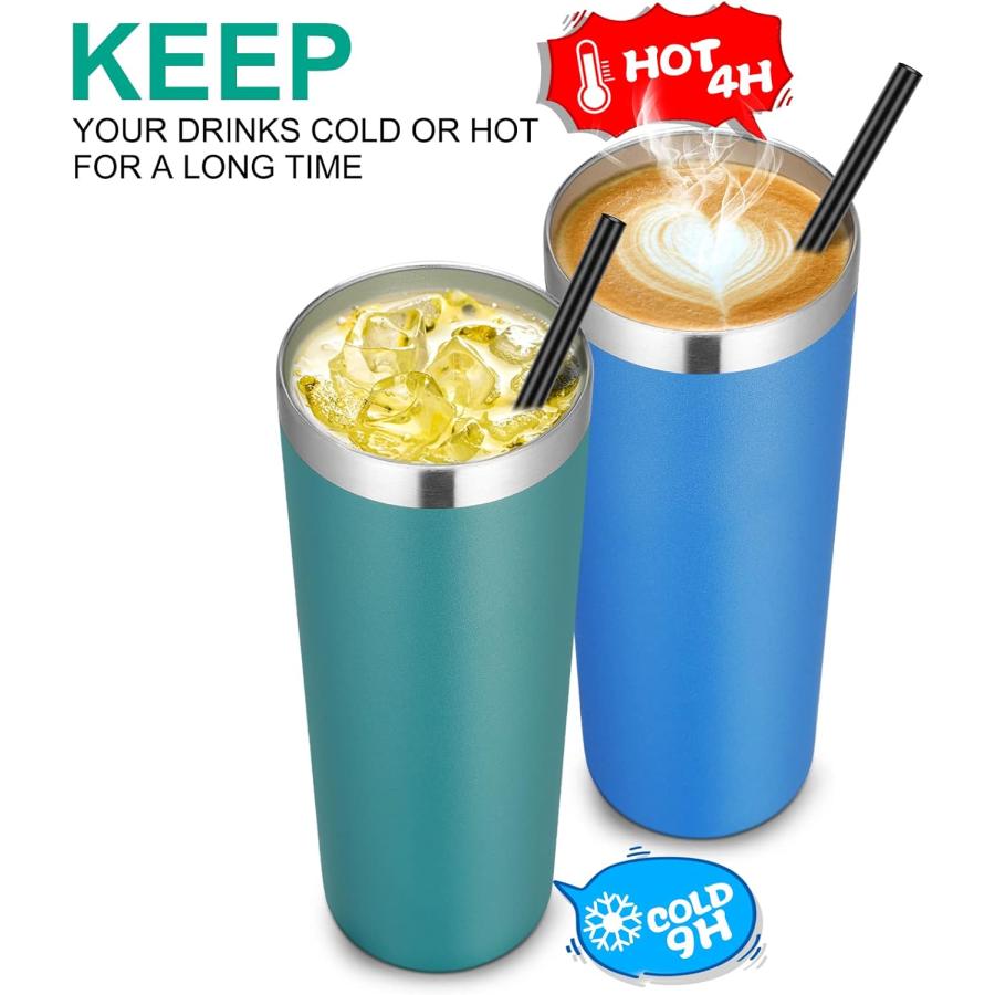 VEGOND Stainless Steel Skinny Tumbler  20 oz Vacuum Insulated Tumbler with Lid and Straw  Double Wall Coffee Cup  Travel Mug for Cold Hot Drinks  D