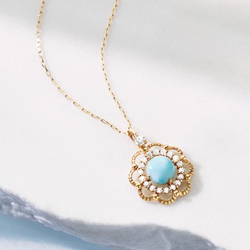 10K 拉利瑪 x 莫桑石項鍊 【Wave Circle】 (黃金)