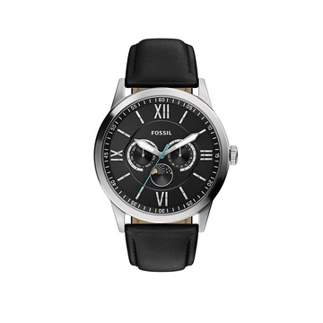 Flynn 經典雅士羅馬數字三眼手錶 黑色真皮錶帶 48 MM BQM7137