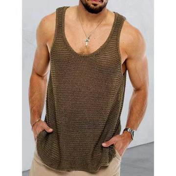 外貿男裝2025夏季歐美男士休閑針織背心寬松運動上衣潮men's vest