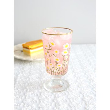 美式浪漫風復古小雛菊郁金香玻璃水杯高腳杯果汁杯