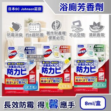 日本SC Johnson莊臣-約6週長效縫隙防霉浴廁芳香劑8ml/盒(放置型衛浴消臭擴香,壁掛式廁所香氛,如廁空氣清新防臭盒,風呂磁磚天花板除黑斑)